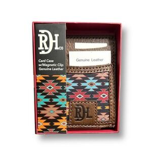 NIB Red Dirt Hat Co Brown Magnetic Money Clip Card Holder Genuine Leather Aztec